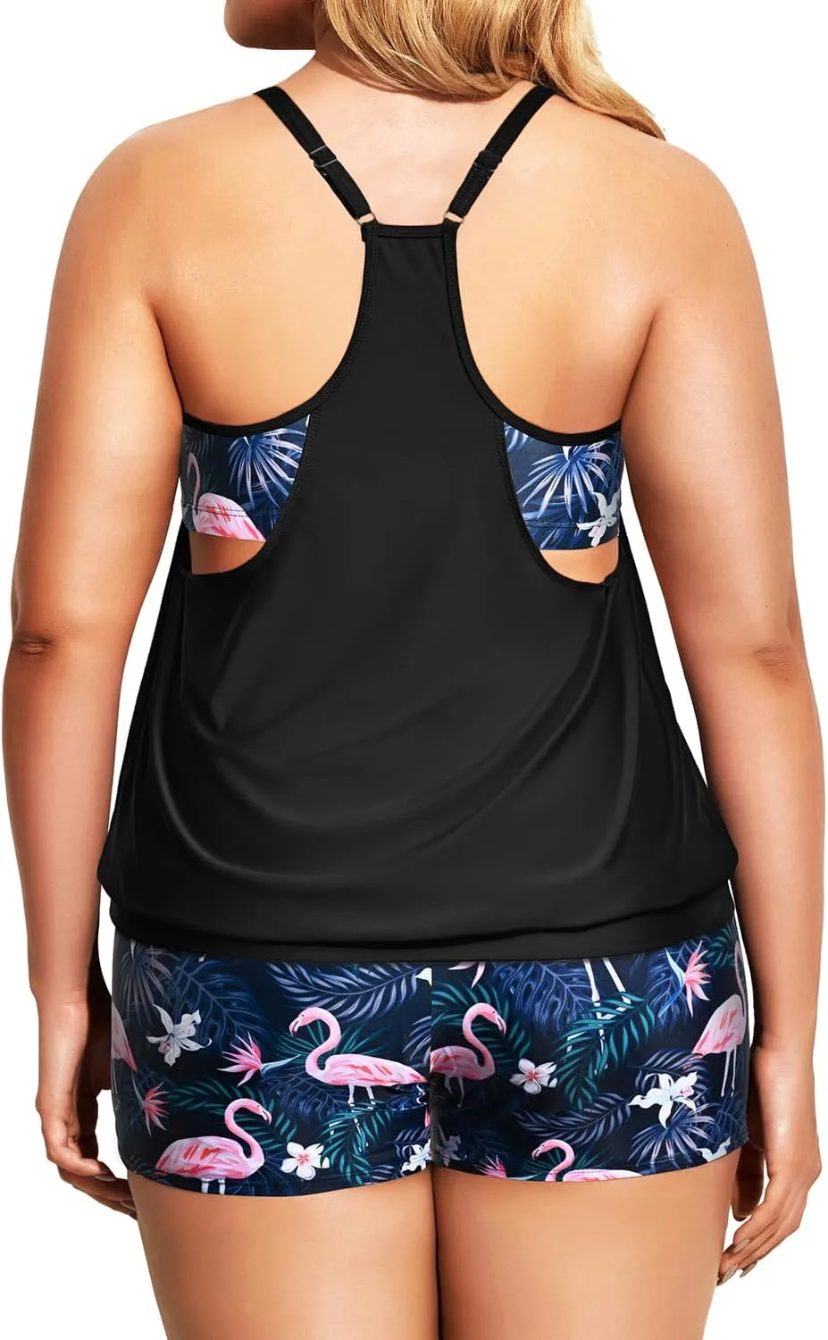 Holipick Plus Size Tankini Swimsuit for Women Two Piece Tummy Control Bathing Suit Blouson Tankini Top with Shorts