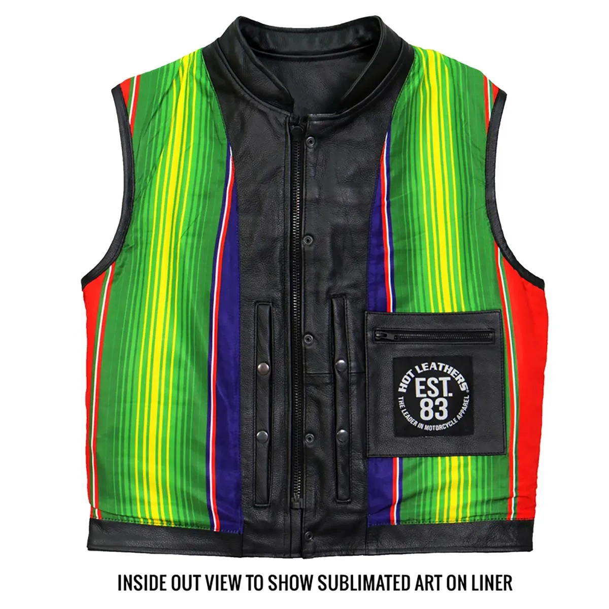 Hot Leathers VSM1057 Mens Black 'Mexican Blanket' Conceal and Carry Leather Vest
