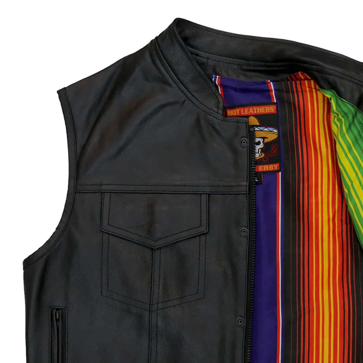 Hot Leathers VSM1057 Mens Black 'Mexican Blanket' Conceal and Carry Leather Vest