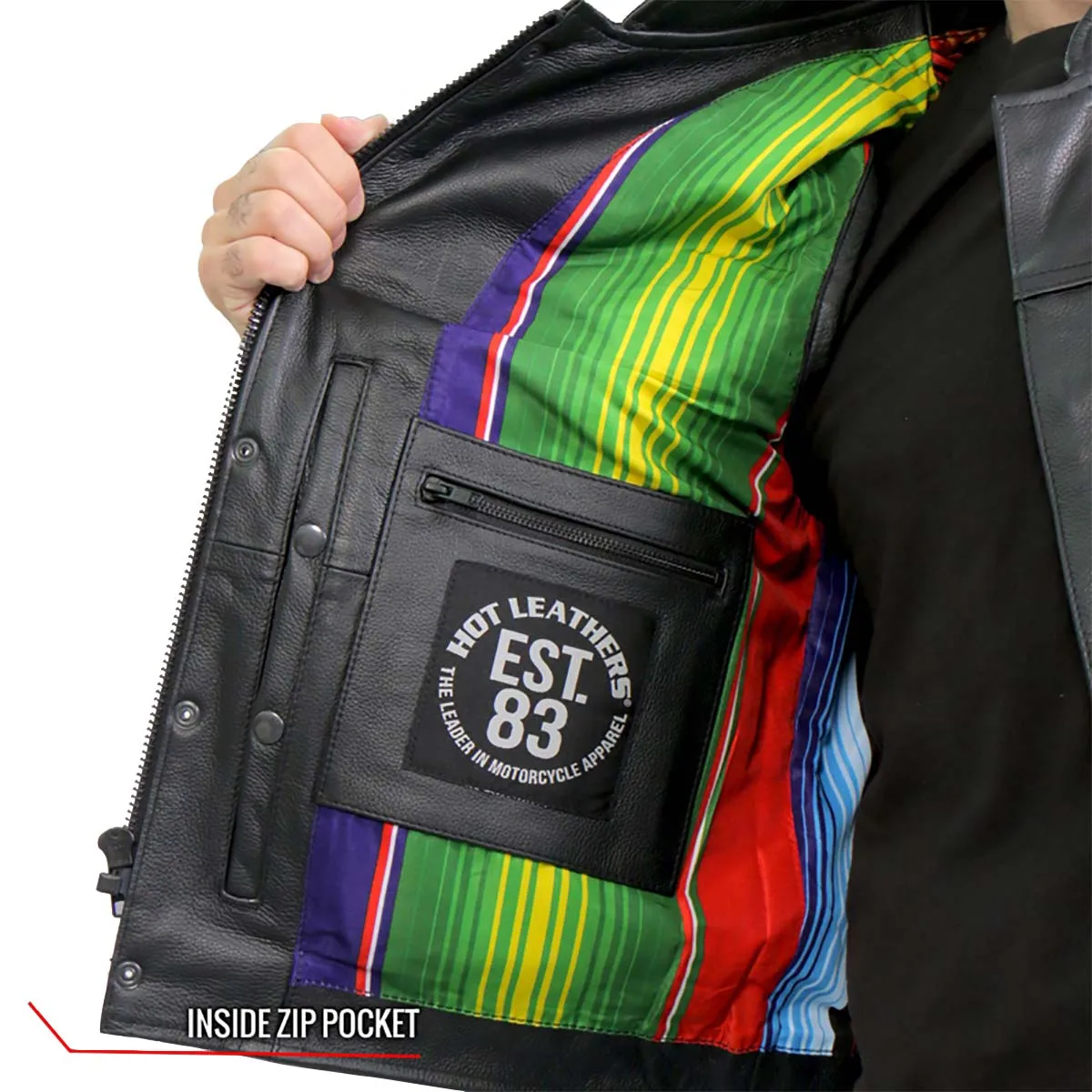 Hot Leathers VSM1057 Mens Black 'Mexican Blanket' Conceal and Carry Leather Vest