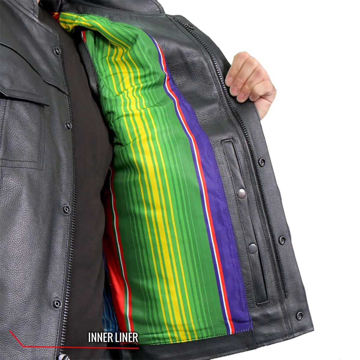 Hot Leathers VSM1057 Mens Black 'Mexican Blanket' Conceal and Carry Leather Vest