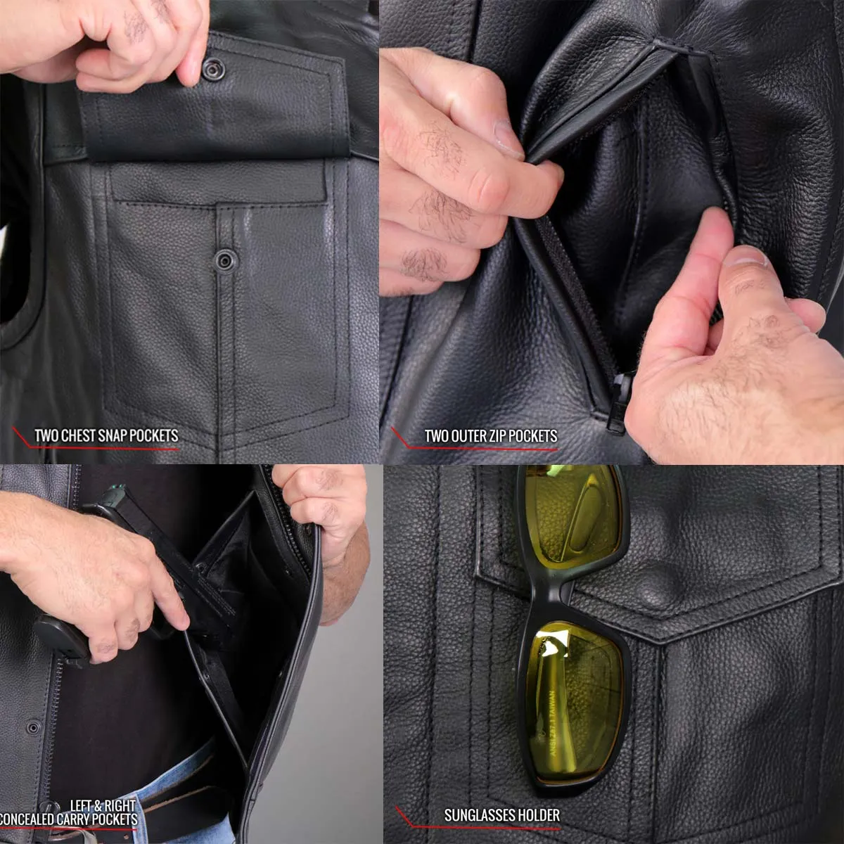 Hot Leathers VSM1057 Mens Black 'Mexican Blanket' Conceal and Carry Leather Vest