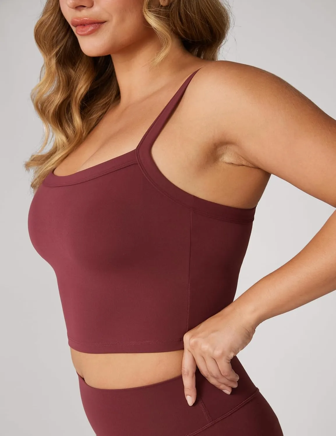 Hugcurve Adjustable Longline Sports Bra Square Neck Workout Tank Crop Tops for Women with Built in Bra Padded Camisole