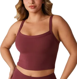 Hugcurve Adjustable Longline Sports Bra Square Neck Workout Tank Crop Tops for Women with Built in Bra Padded Camisole