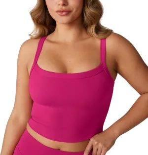 Hugcurve Adjustable Longline Sports Bra Square Neck Workout Tank Crop Tops for Women with Built in Bra Padded Camisole