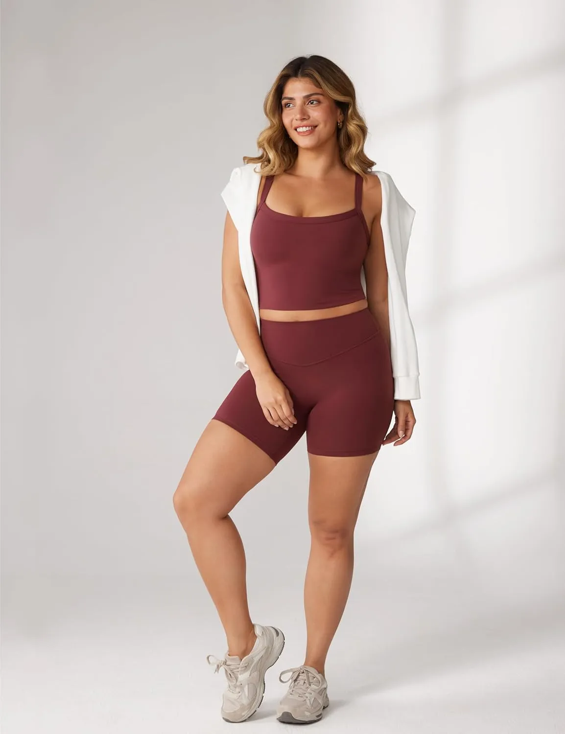 Hugcurve Adjustable Longline Sports Bra Square Neck Workout Tank Crop Tops for Women with Built in Bra Padded Camisole