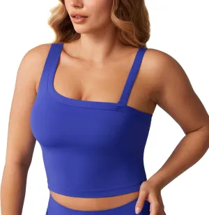 Hugcurve Detachable Shoulder Strap Longline Sports Bra for Women One Shoulder Workout Tank Crop Tops Built in Bra