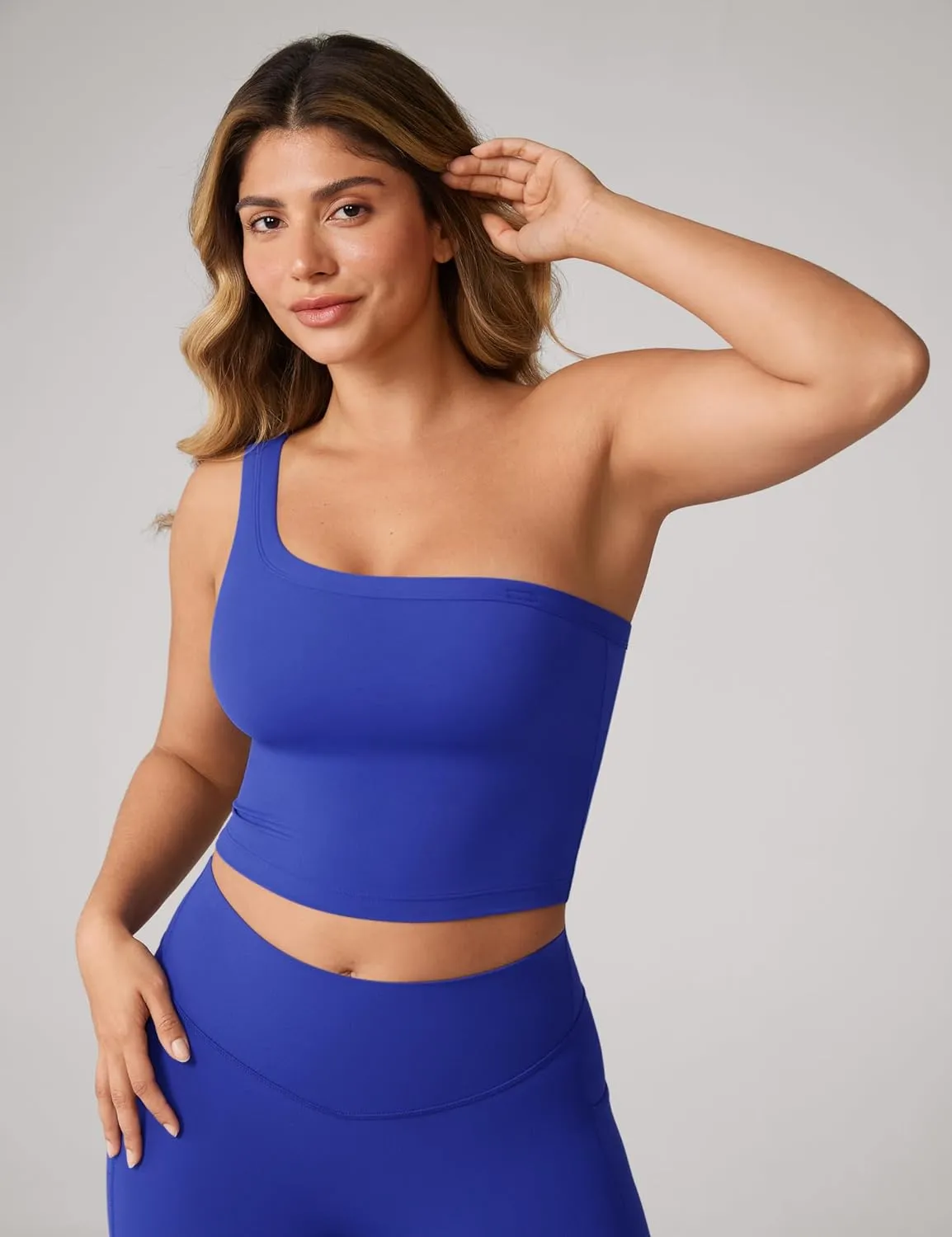 Hugcurve Detachable Shoulder Strap Longline Sports Bra for Women One Shoulder Workout Tank Crop Tops Built in Bra