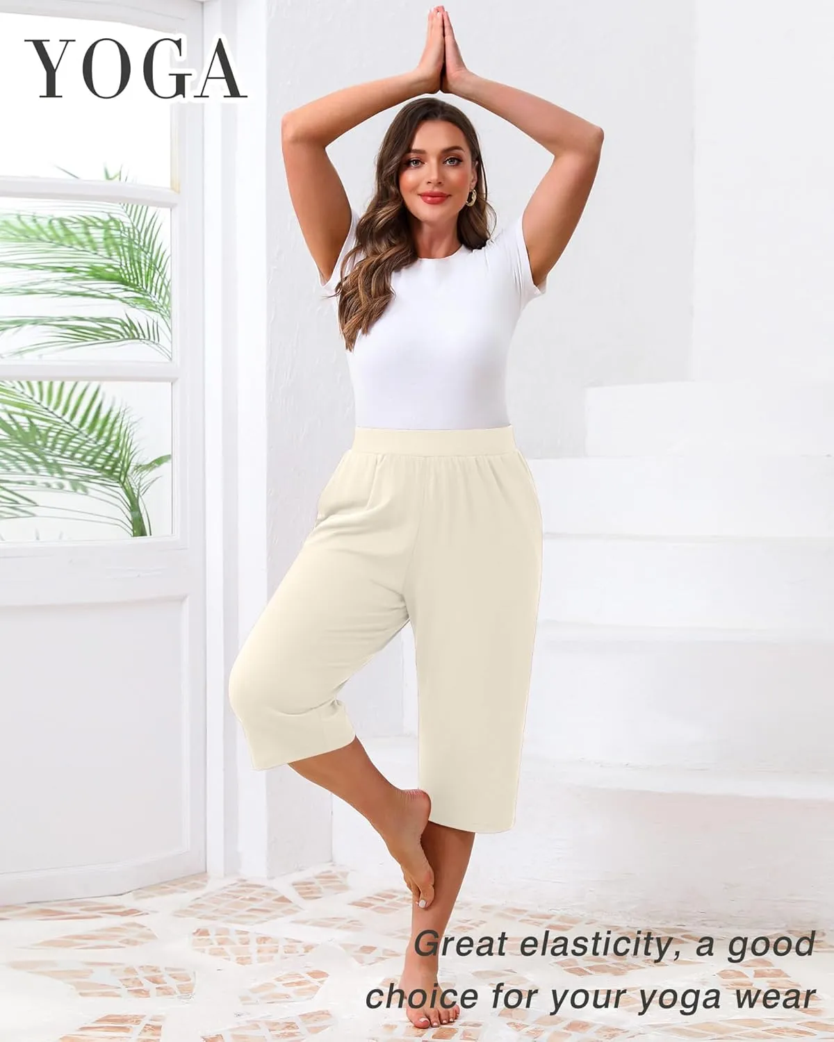 Huukeay 3 Pack Women's Plus Size Capri Pants, Cotton Wide Leg Capris Sweatpants Summer Loose Cropped Yoga Pants with Pockets