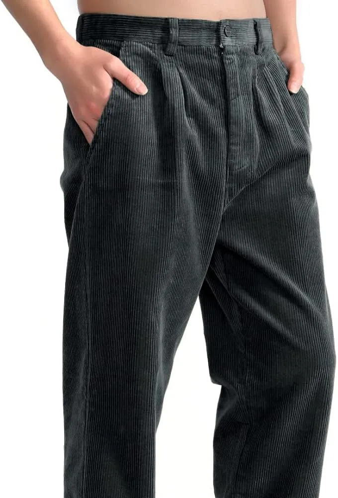 IDEALSANXUN Mens Corduroy Pants Casual Straight Leg Pleated Dress Pants
