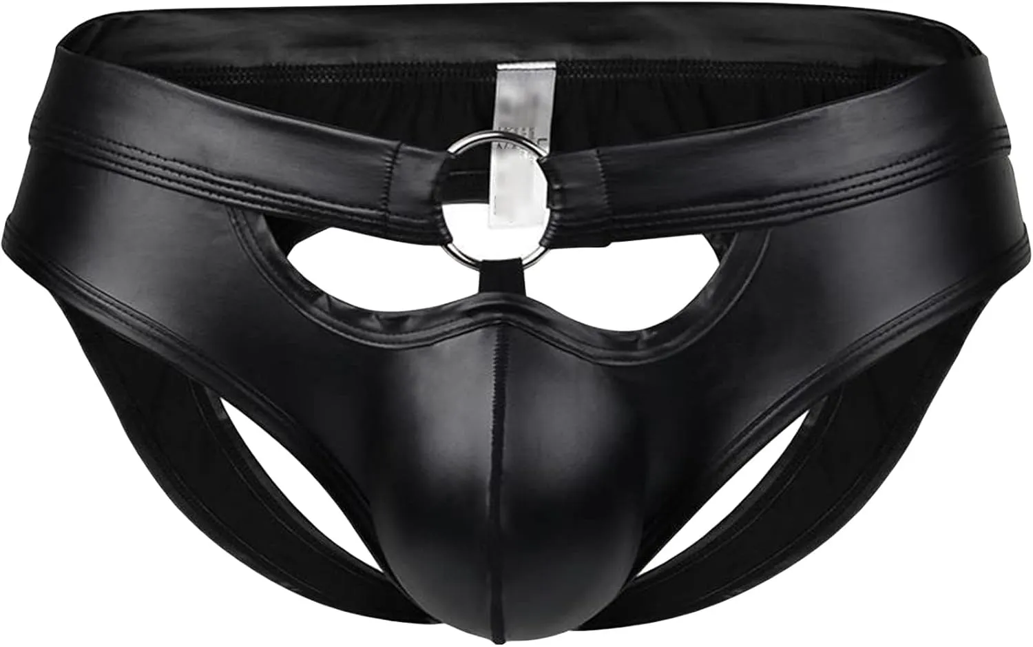 JEsilunmaMY Mens Sexy Hollow Bikini Briefs Patent Leather Low Rise Pouch Underwear Backless Cutout G-String Briefs Underpants
