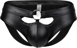 JEsilunmaMY Mens Sexy Hollow Bikini Briefs Patent Leather Low Rise Pouch Underwear Backless Cutout G-String Briefs Underpants