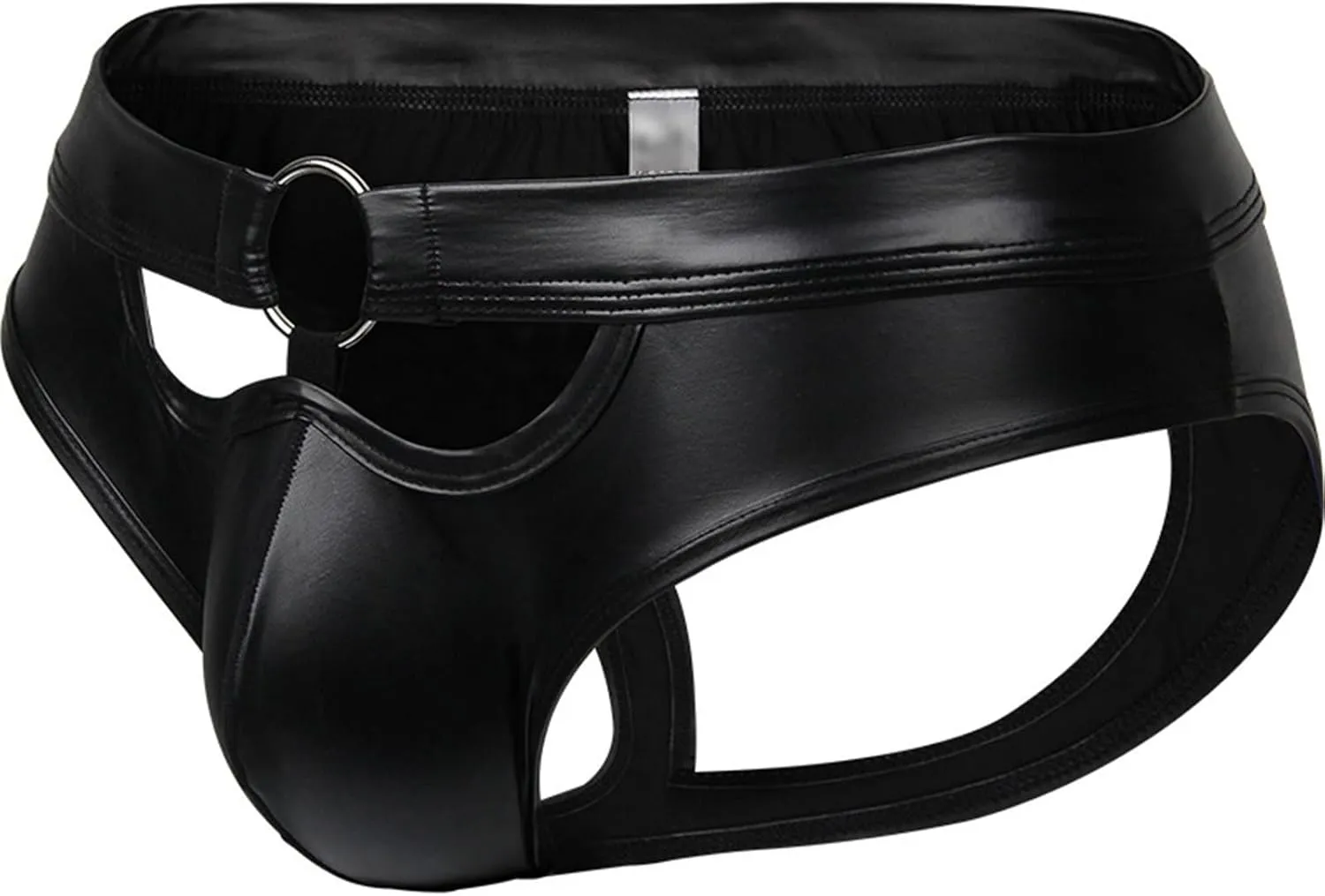 JEsilunmaMY Mens Sexy Hollow Bikini Briefs Patent Leather Low Rise Pouch Underwear Backless Cutout G-String Briefs Underpants