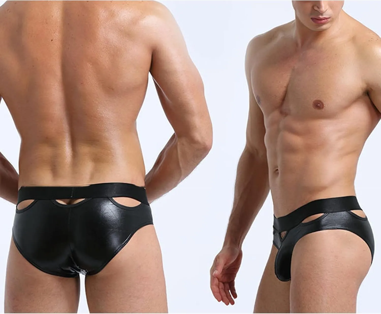 JEsilunmaMY Sexy Cutout Briefs for Men Shiny Patent Leather Low Rise Bikini Brief Hollow Out Bulge Pouch Underwear Panties