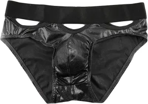 JEsilunmaMY Sexy Cutout Briefs for Men Shiny Patent Leather Low Rise Bikini Brief Hollow Out Bulge Pouch Underwear Panties