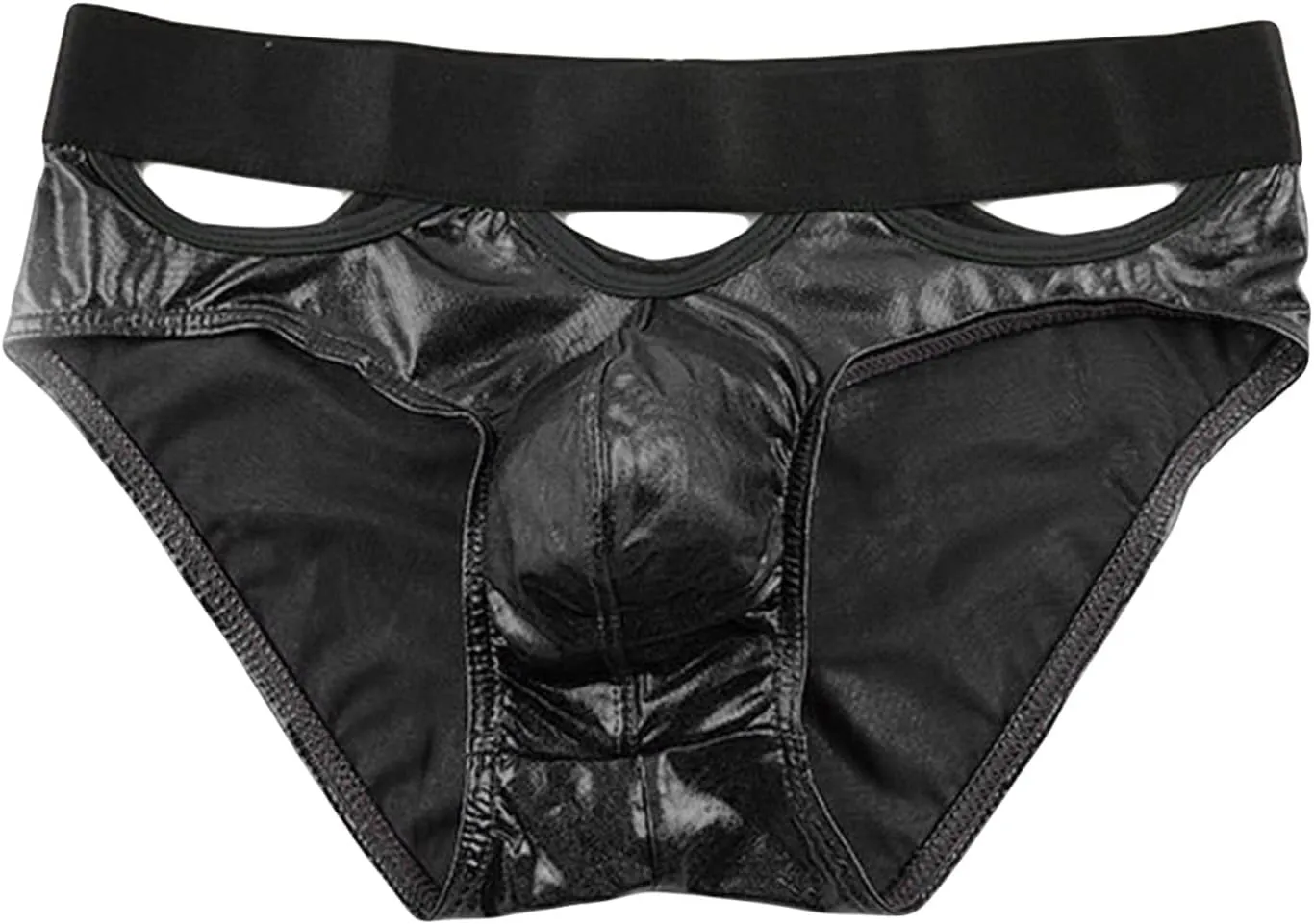 JEsilunmaMY Sexy Cutout Briefs for Men Shiny Patent Leather Low Rise Bikini Brief Hollow Out Bulge Pouch Underwear Panties