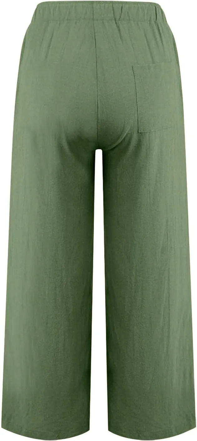 jovati Wide Leg Casual Pants for Womens Straight Leg High Waist Trousers Boho Cotton Linen Flowy Palazzo Pants