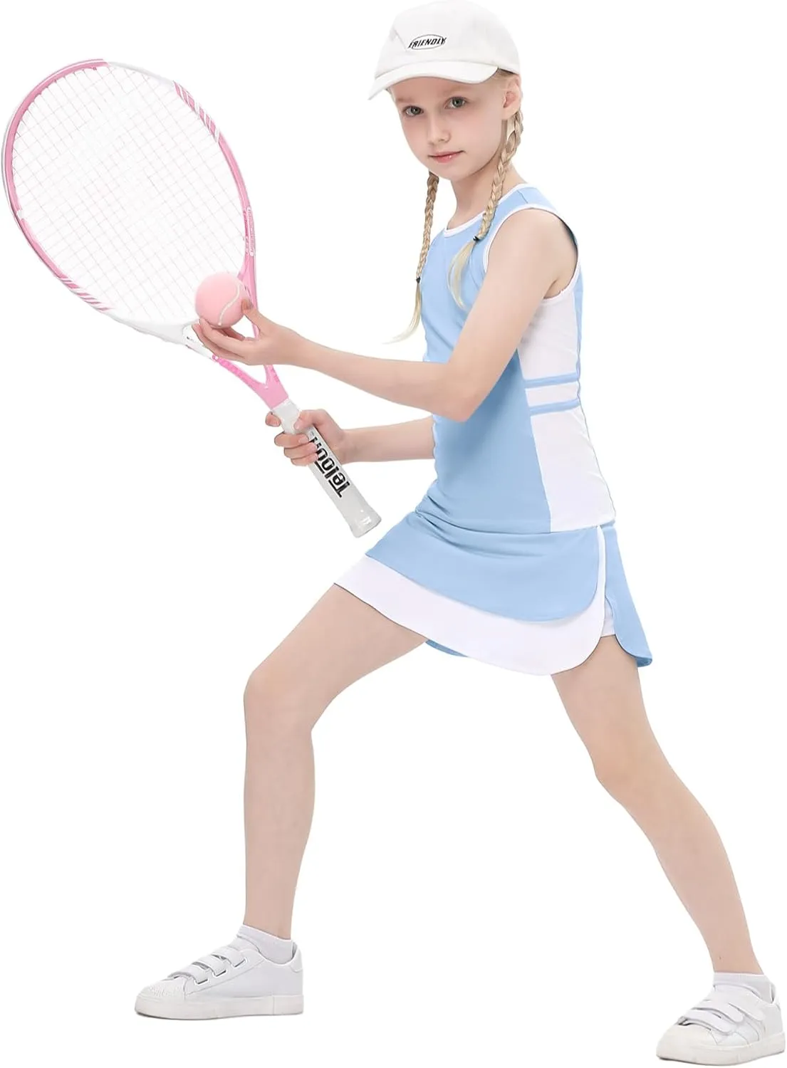 Kids Girls Tennis Golf Outfit Sleeveless Dress Tank Top Skorts Skirts Athletic Sets with Shorts Pockets 3-12Y