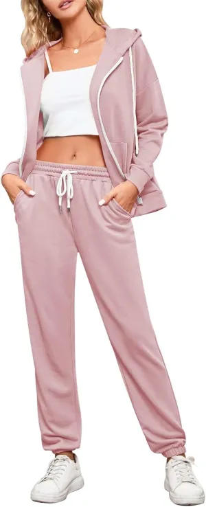 Kisscynest Track Suits for Women Set Casual 2 Piece Outfits Sweatsuits Zipper Hoodie Drawstring Pant Jogger Sets