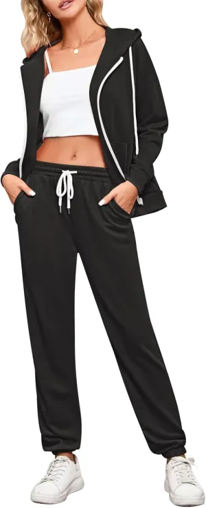 Kisscynest Track Suits for Women Set Casual 2 Piece Outfits Sweatsuits Zipper Hoodie Drawstring Pant Jogger Sets