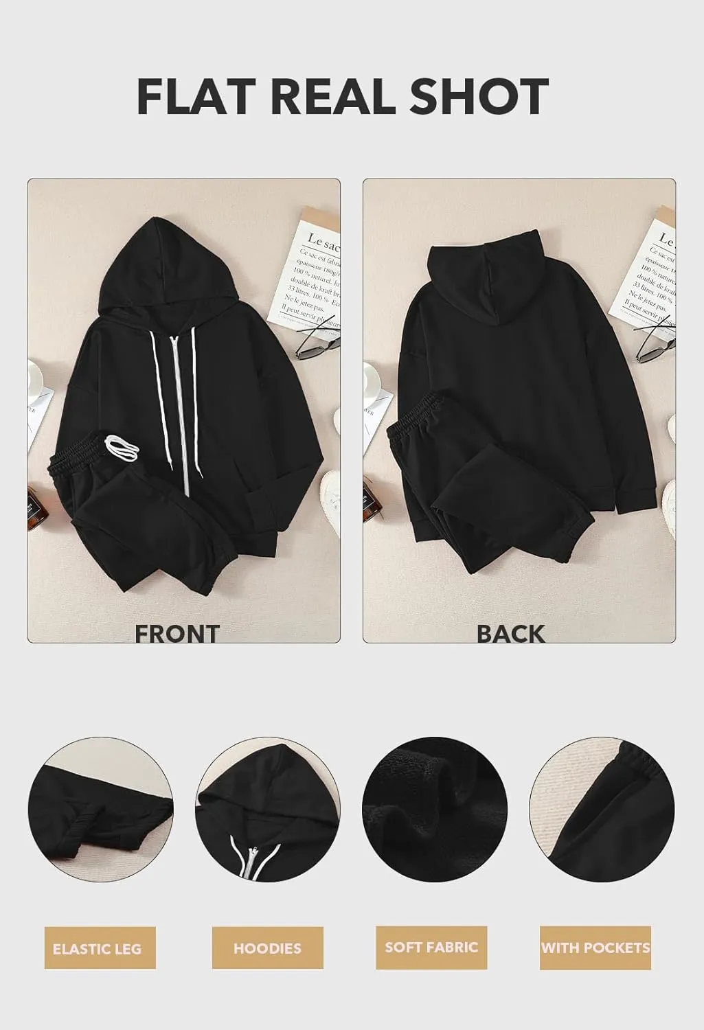 Kisscynest Track Suits for Women Set Casual 2 Piece Outfits Sweatsuits Zipper Hoodie Drawstring Pant Jogger Sets