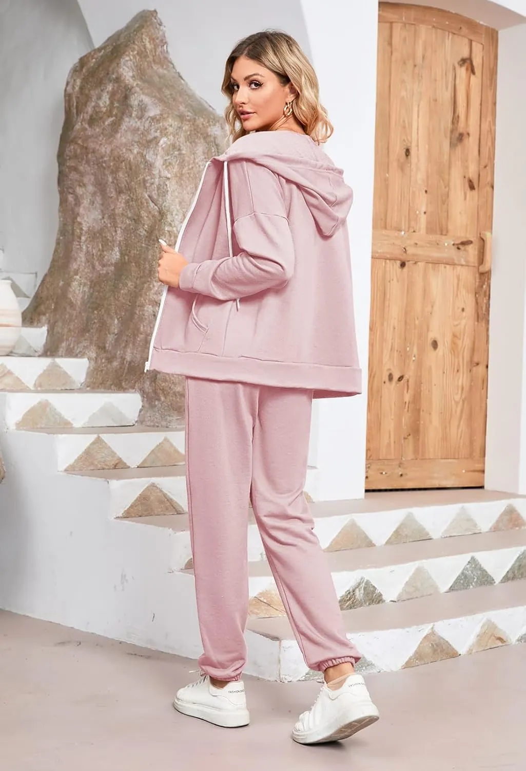 Kisscynest Track Suits for Women Set Casual 2 Piece Outfits Sweatsuits Zipper Hoodie Drawstring Pant Jogger Sets
