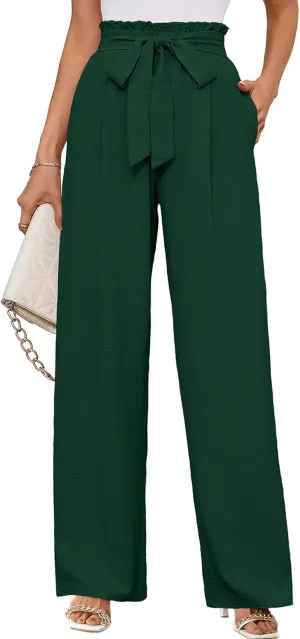 KORSIS Women's Wide Leg Lounge Pants Lightweight High Waisted Loose Work Elastic Trousers with Pockets (S-2XL)