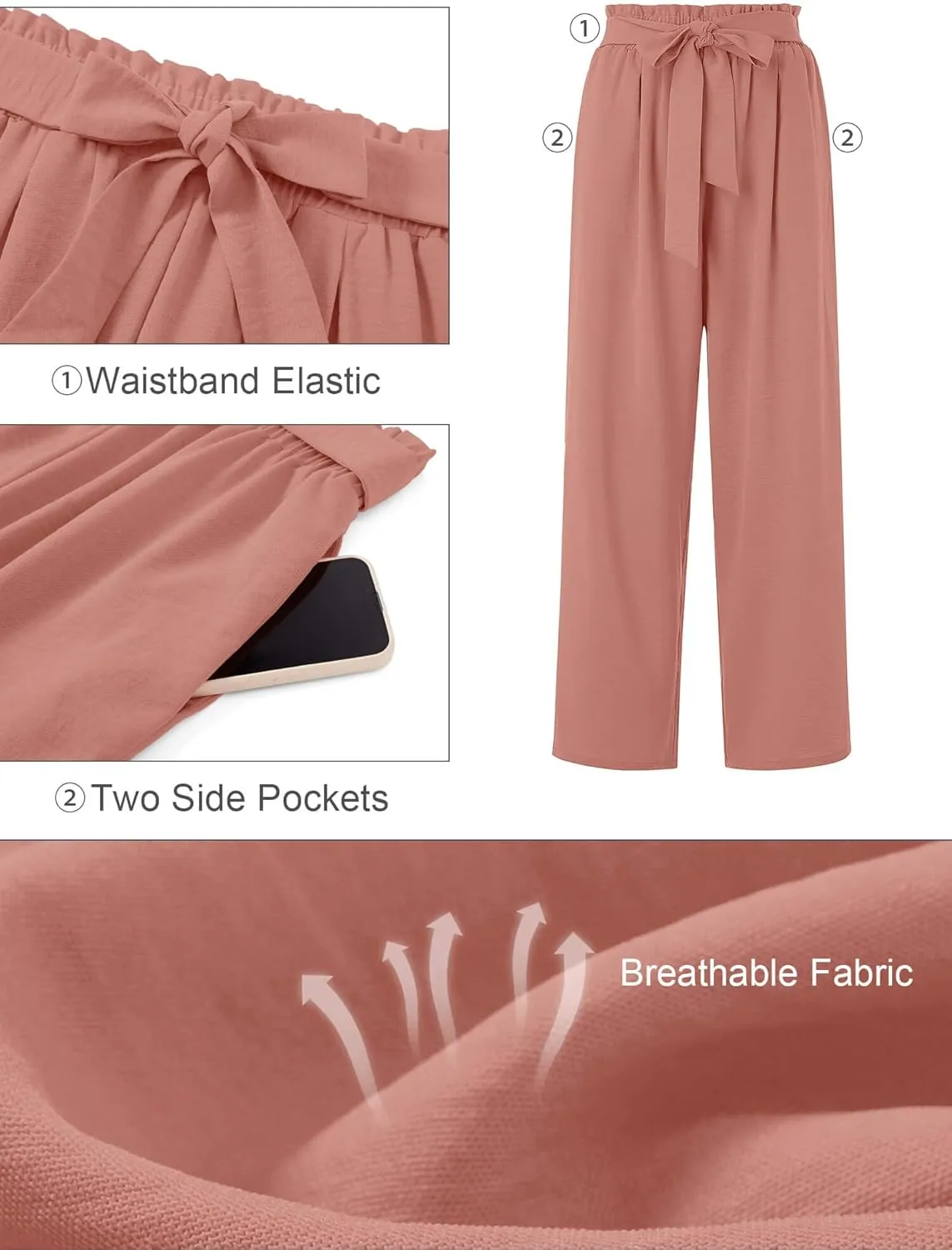 KORSIS Women's Wide Leg Lounge Pants Lightweight High Waisted Loose Work Elastic Trousers with Pockets (S-2XL)