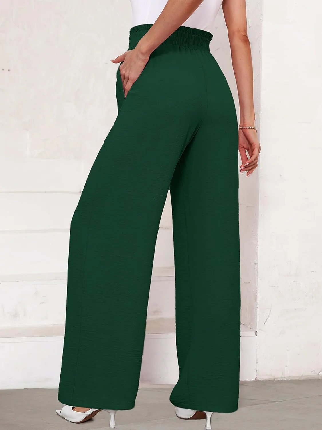 KORSIS Women's Wide Leg Lounge Pants Lightweight High Waisted Loose Work Elastic Trousers with Pockets (S-2XL)