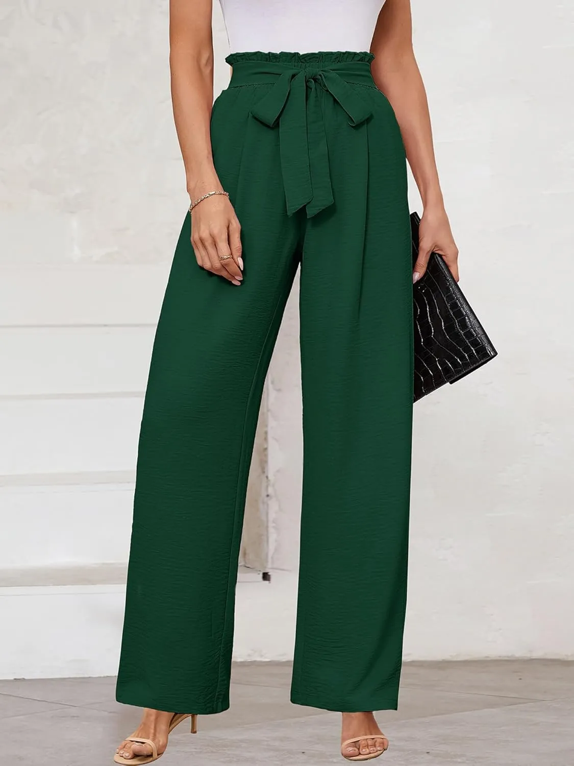 KORSIS Women's Wide Leg Lounge Pants Lightweight High Waisted Loose Work Elastic Trousers with Pockets (S-2XL)
