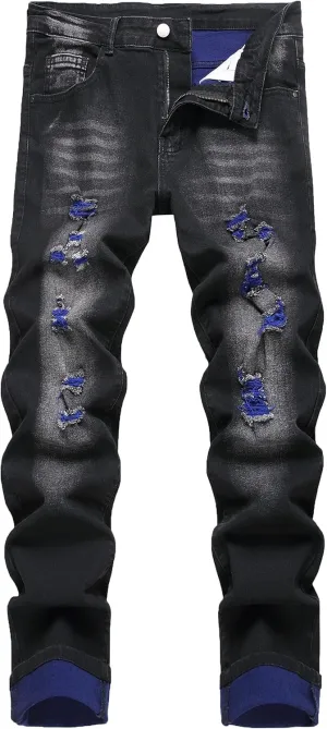 LAMKUKU Men's Ripped Jeans Slim Fit Casual Distressed Denim Pants