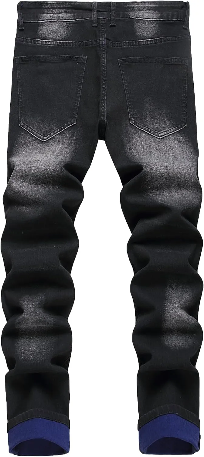 LAMKUKU Men's Ripped Jeans Slim Fit Casual Distressed Denim Pants