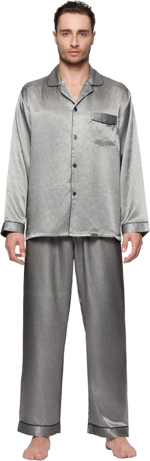 Lavenderi Men's Long Sleeve Silk Satin Pajama Set, Silky Pajamas Sleepwear