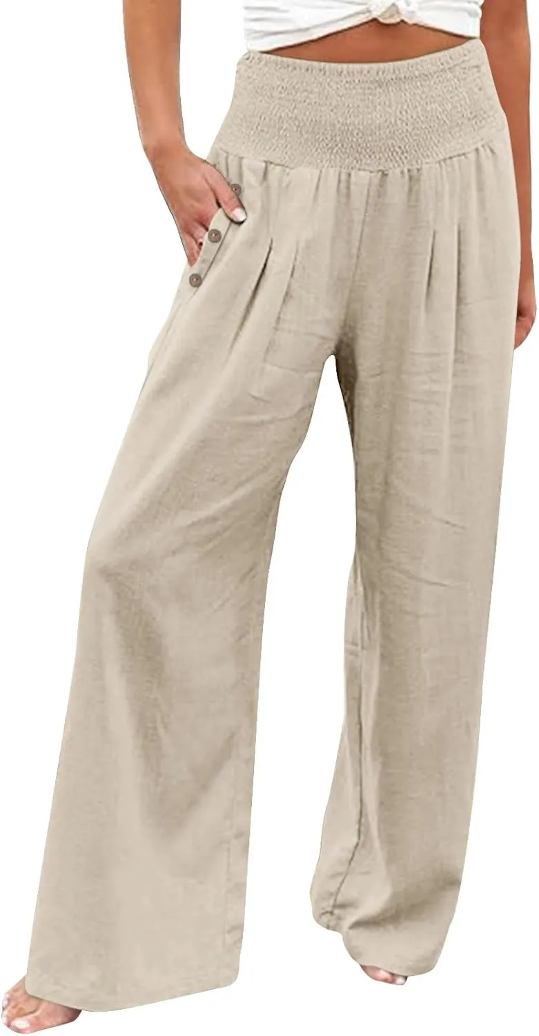 LCMTWX Flowy Pants for Women Solid Cotton and Pants with Pocket Long Pants with Pockets Pull On Pants for Women Womans