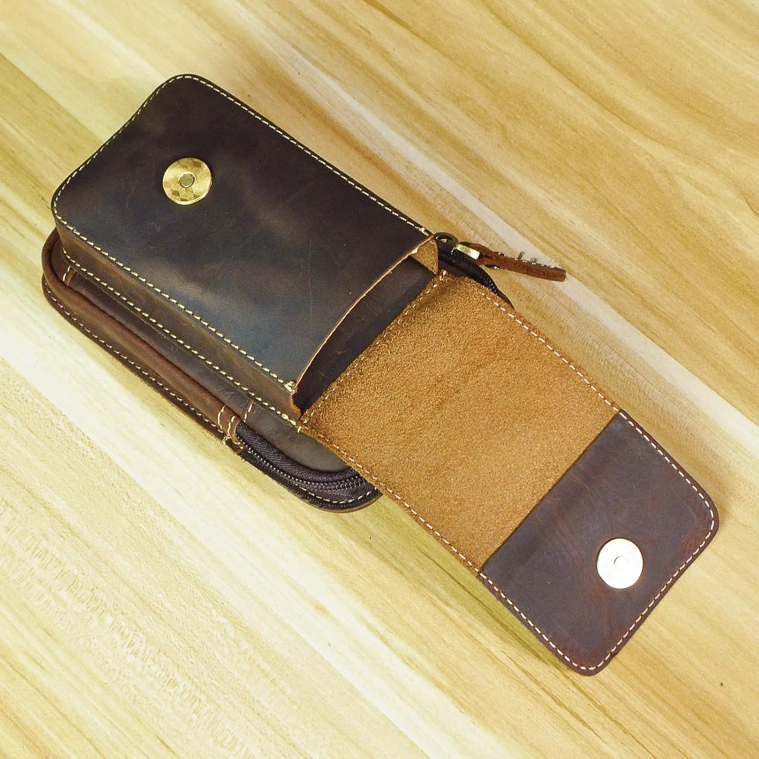 Le'aokuu Mens Womens Unisex Genuine Leather Fanny Waist Hip Bum Hook Belt Hang Bag Pack 1609