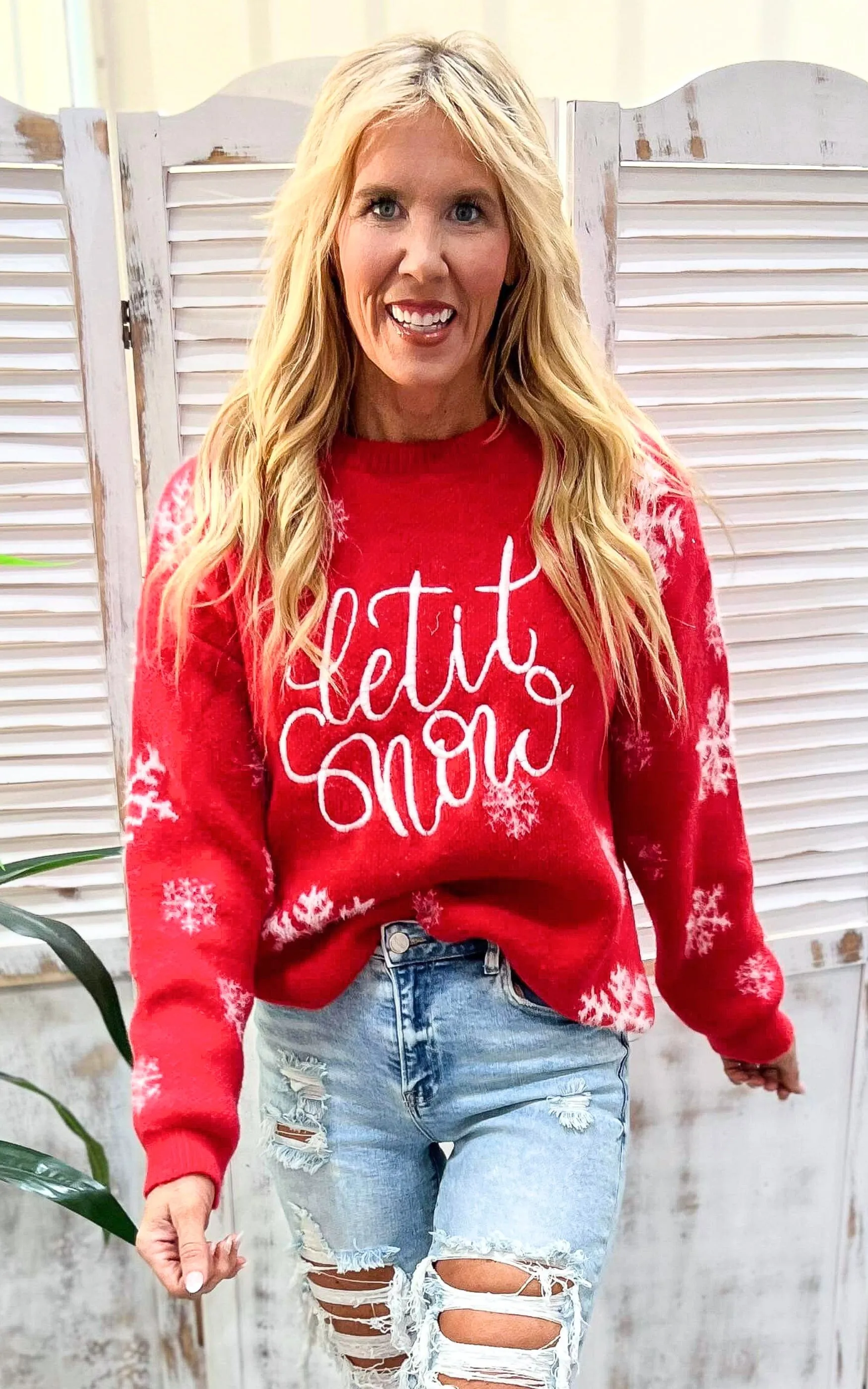 Let It Snow Red Sweater -Final Sale