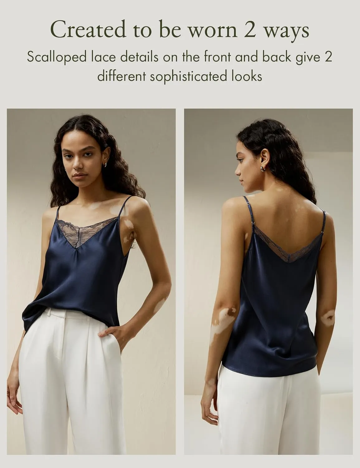 LilySilk Pure Silk Lace Camisole for Women 100% Silk Lingerie Base Layer Adjustable 2-in-1 Summer Tank Tops Ladies