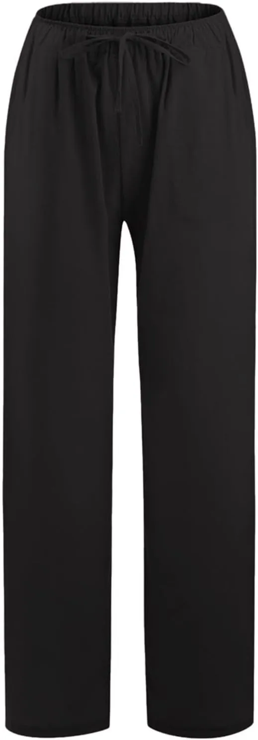Linen Drawstring Pants Women 2025 Baggy Y2K Summer Stretchy Boho Beach Pants Relaxed Loose Fit Elastic Lightweight Trousers
