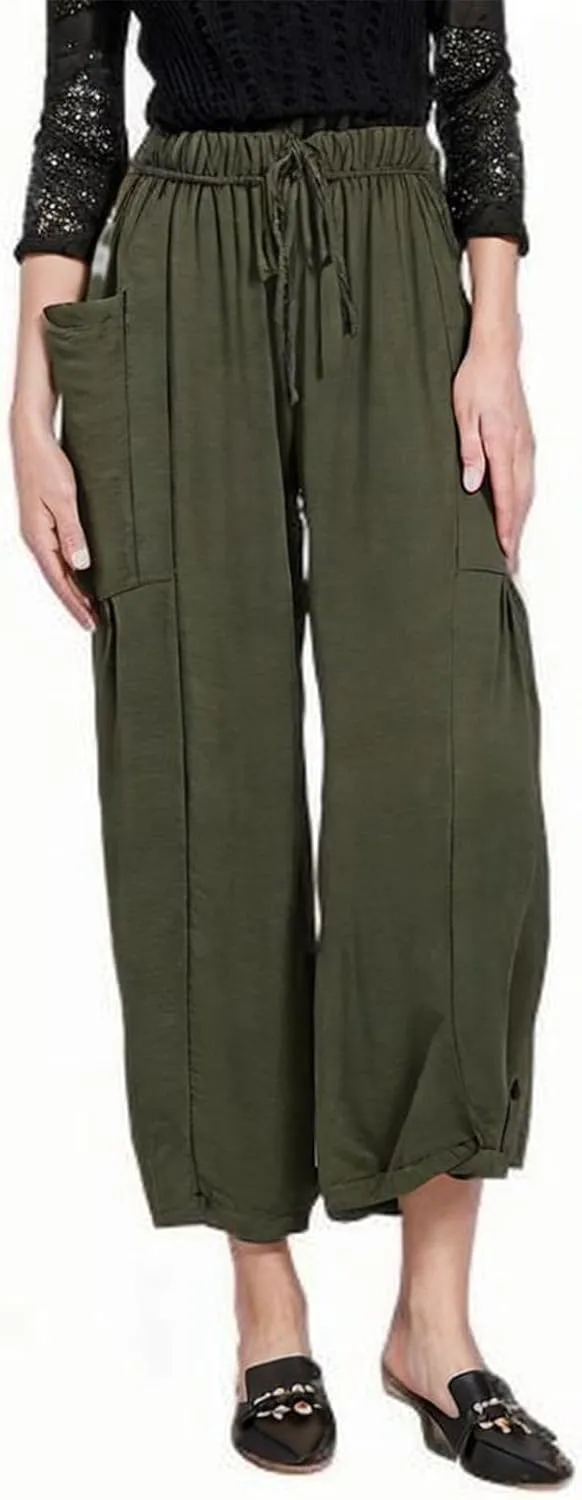Linen Pants for Women Drawstring Elastic Waist Palazzo Harem Pants Ladies Casual Wide Leg Trousers with Side Pockets