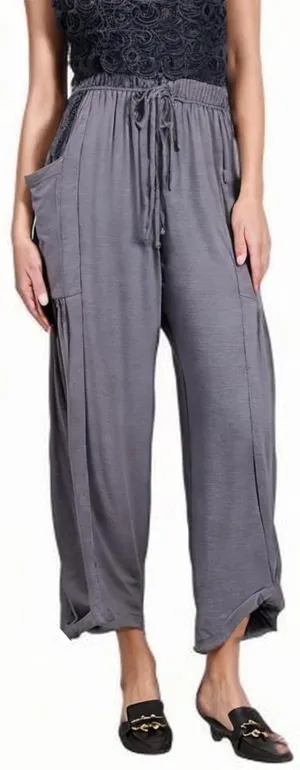 Linen Pants for Women Drawstring Elastic Waist Palazzo Harem Pants Ladies Casual Wide Leg Trousers with Side Pockets
