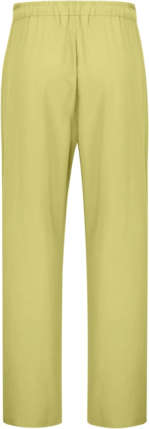 Linen Pants Women Casual Summer Loose Solid Color Boho Plus Size High Waisted Linen Pants Straight Trousers with Pockets
