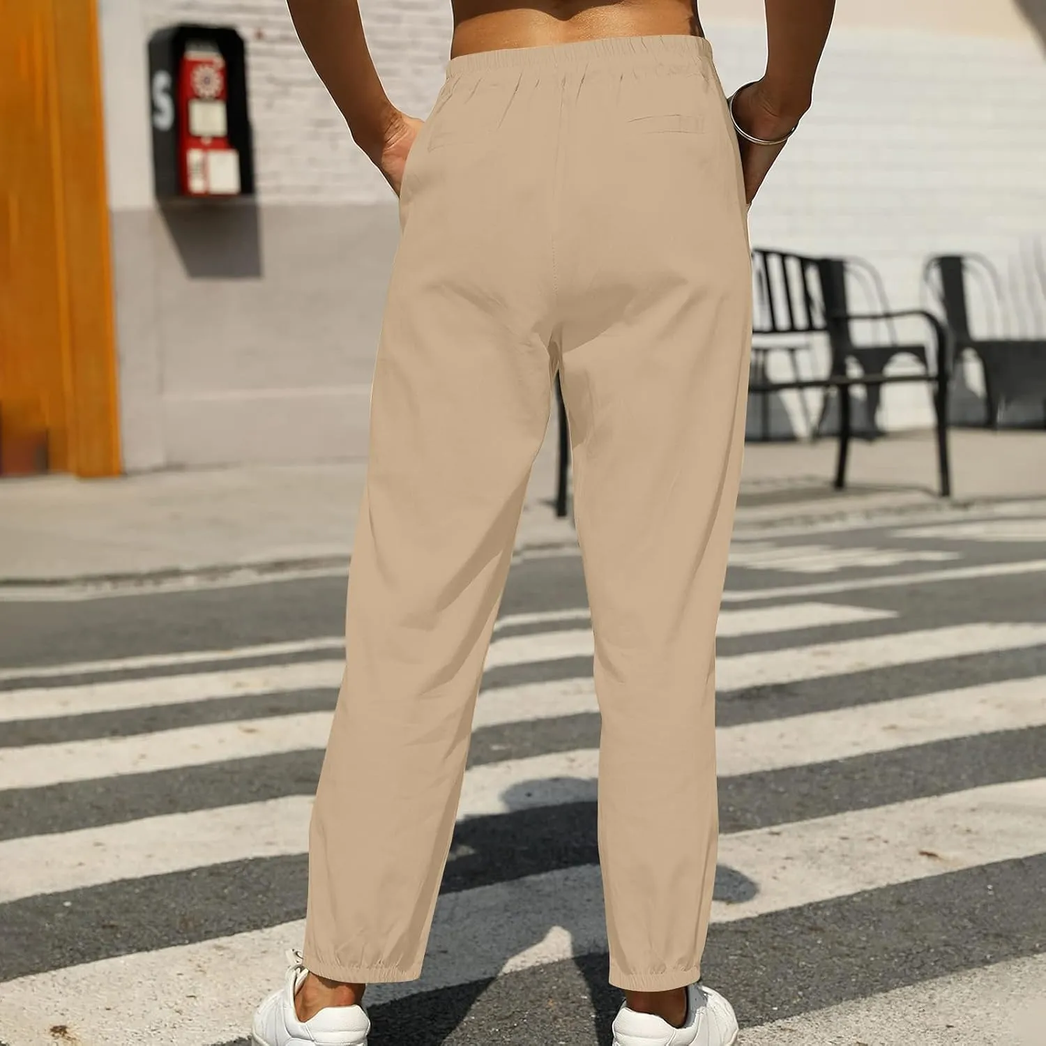 Linen Pants Women Summer Dressy Straight Wide Leg High Waisted Pants Casual Loose Plus Size Baggy Pants Trousers