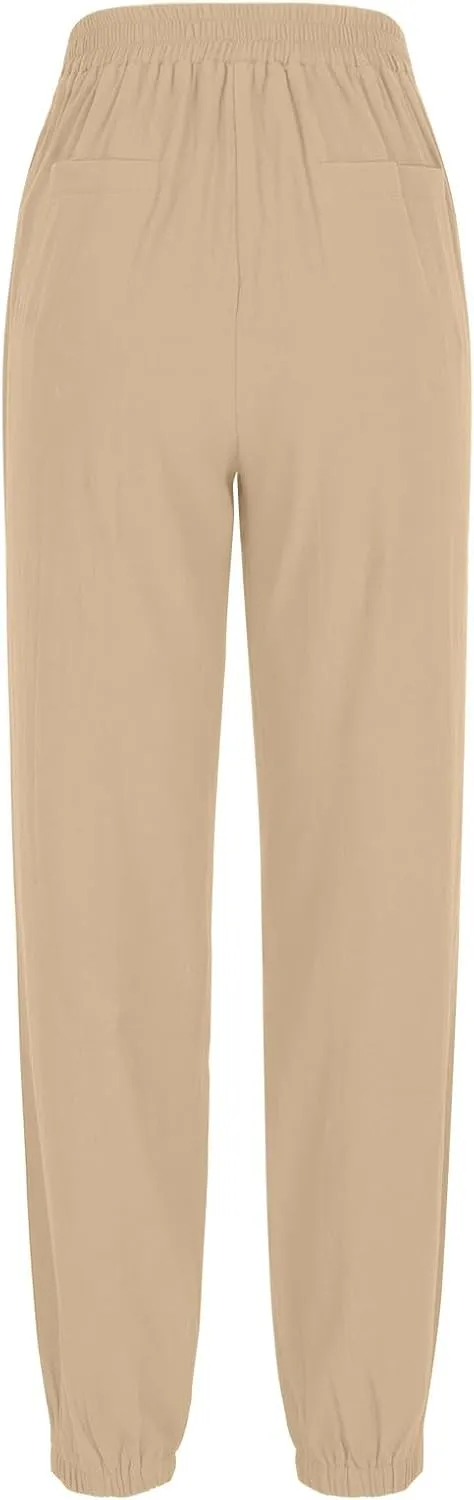 Linen Pants Women Summer Dressy Straight Wide Leg High Waisted Pants Casual Loose Plus Size Baggy Pants Trousers