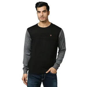 Men Grey Stripe Acrylic Wool Blend Round Collar Sweaters
