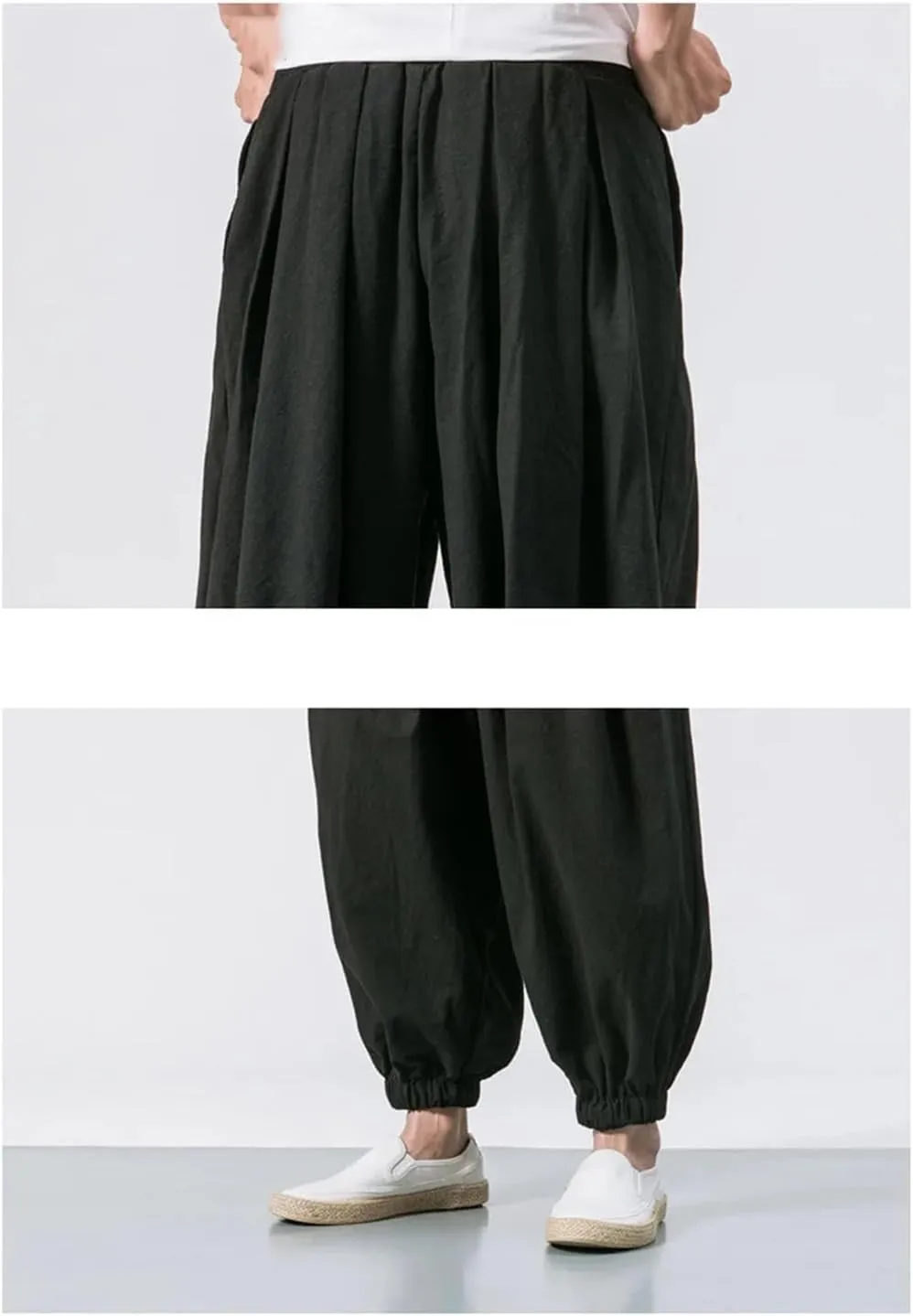 Men Loose Harem Pants Chinese Linen Overweight Sweatpants Solid Casual Trousers