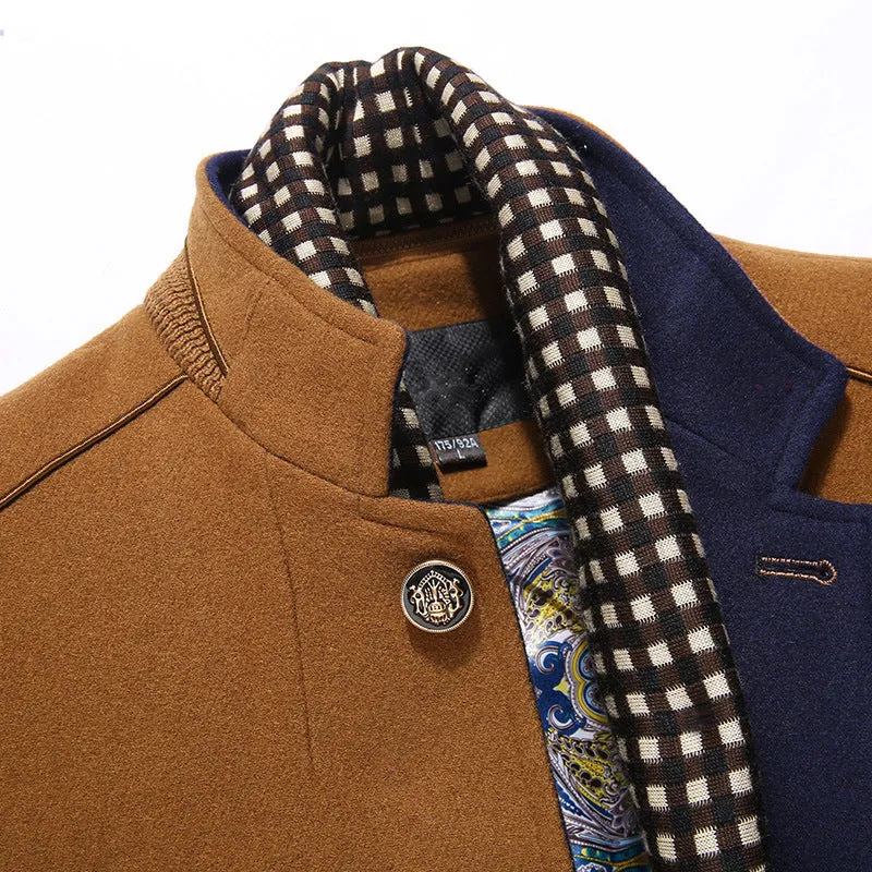 Men Wool Detachable Scarf Winter Coats