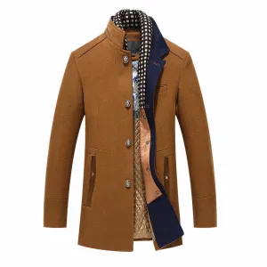 Men Wool Detachable Scarf Winter Coats