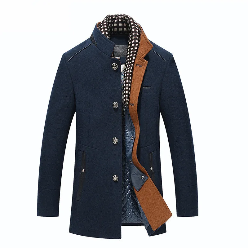 Men Wool Detachable Scarf Winter Coats