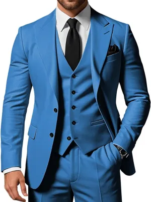 Men's 3 Piece Suits Slim Fit Peak Lapel 2 Button Blazer Jacket Vest Pants Set Wedding Business Prom Party Suit