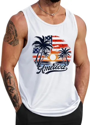Men's 4th of July Stretchy Sleeveless Crew Neck Clothing Muscular Casual Fashion Shirt XL